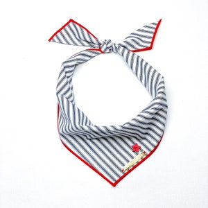 Patriotic Dog Bandana // Red, White, Blue // Navy Ticking Stripes, Red Hem, Red Star // Durable, Twill // Pet Bandana Scarf and Scrunchie