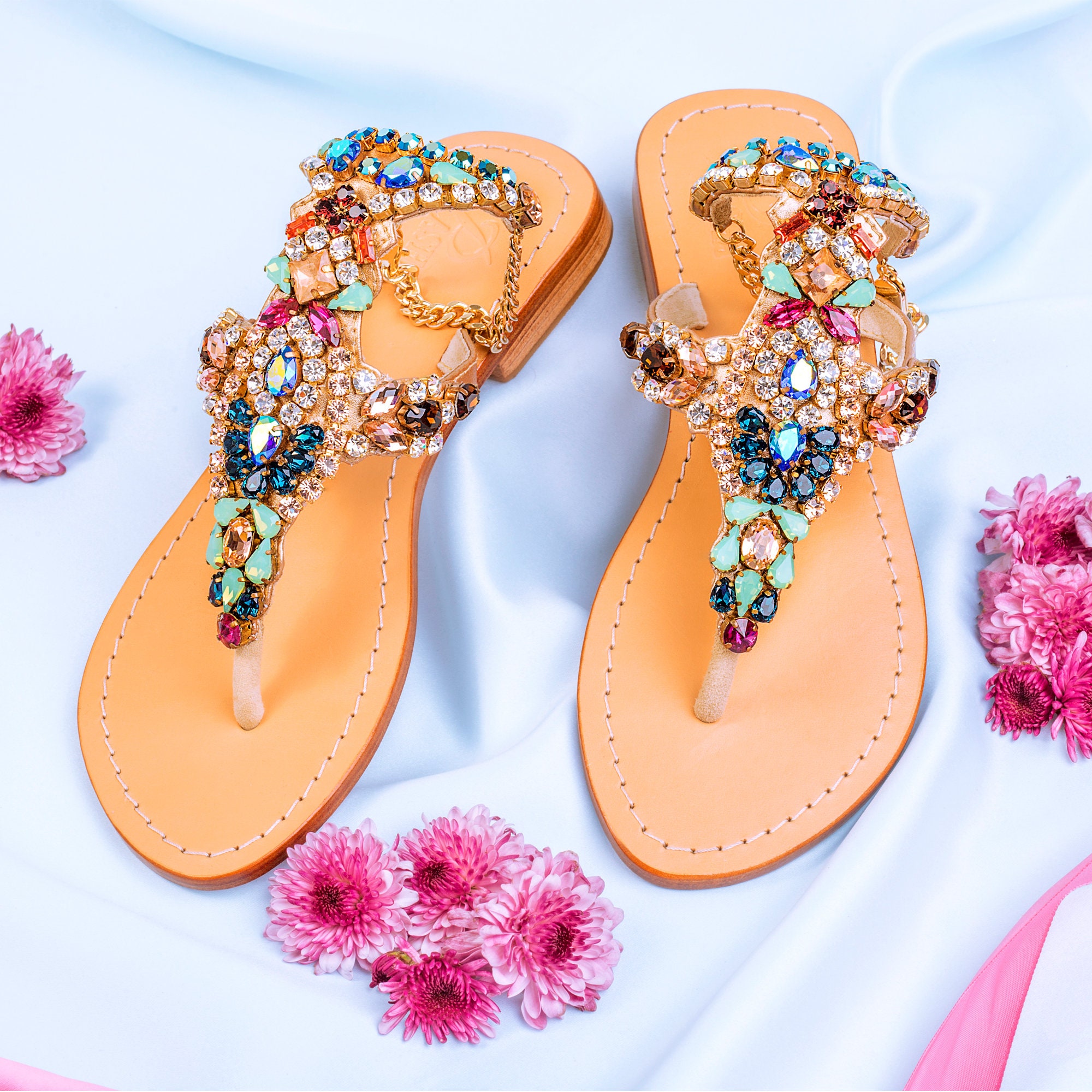 Volatile Beaded Sandals Womens Size 8 Brown Bedazzled Jewels Flip Flops  Shoes