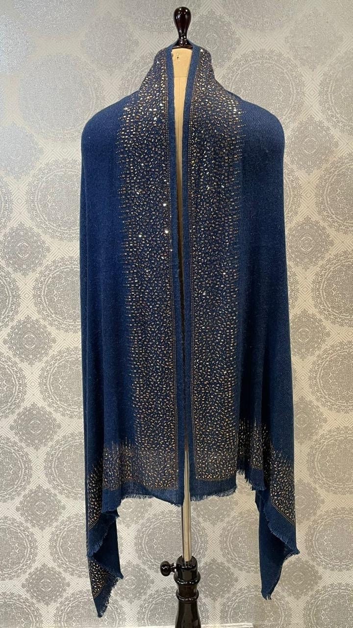 Pashmina Shawl, Cashmere Scarf Shawl, Bridal Wrap, Swarovski Crystal Shawl for Women, Handmade Pashmina Scarf, Blue Shawl, Wedding Shawl