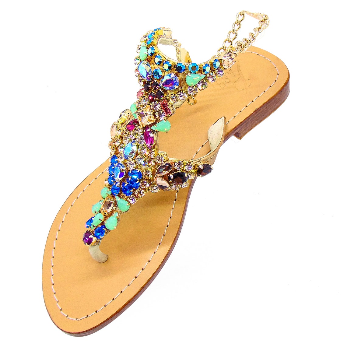 Multi Color Rhinestone Flat Sandals GALT Etsy