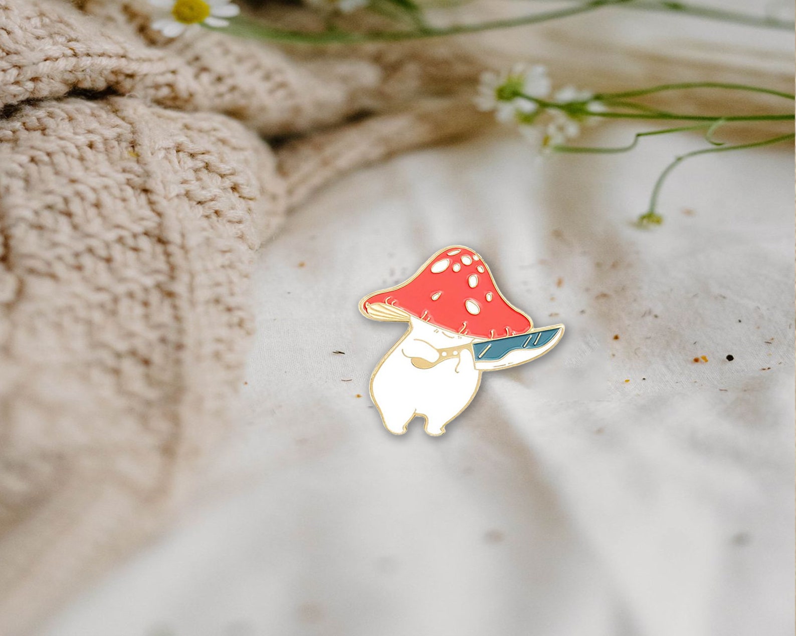 Mushroom With Knife Enamel Pin Cartoon Cute Mushroom Pin Etsy
