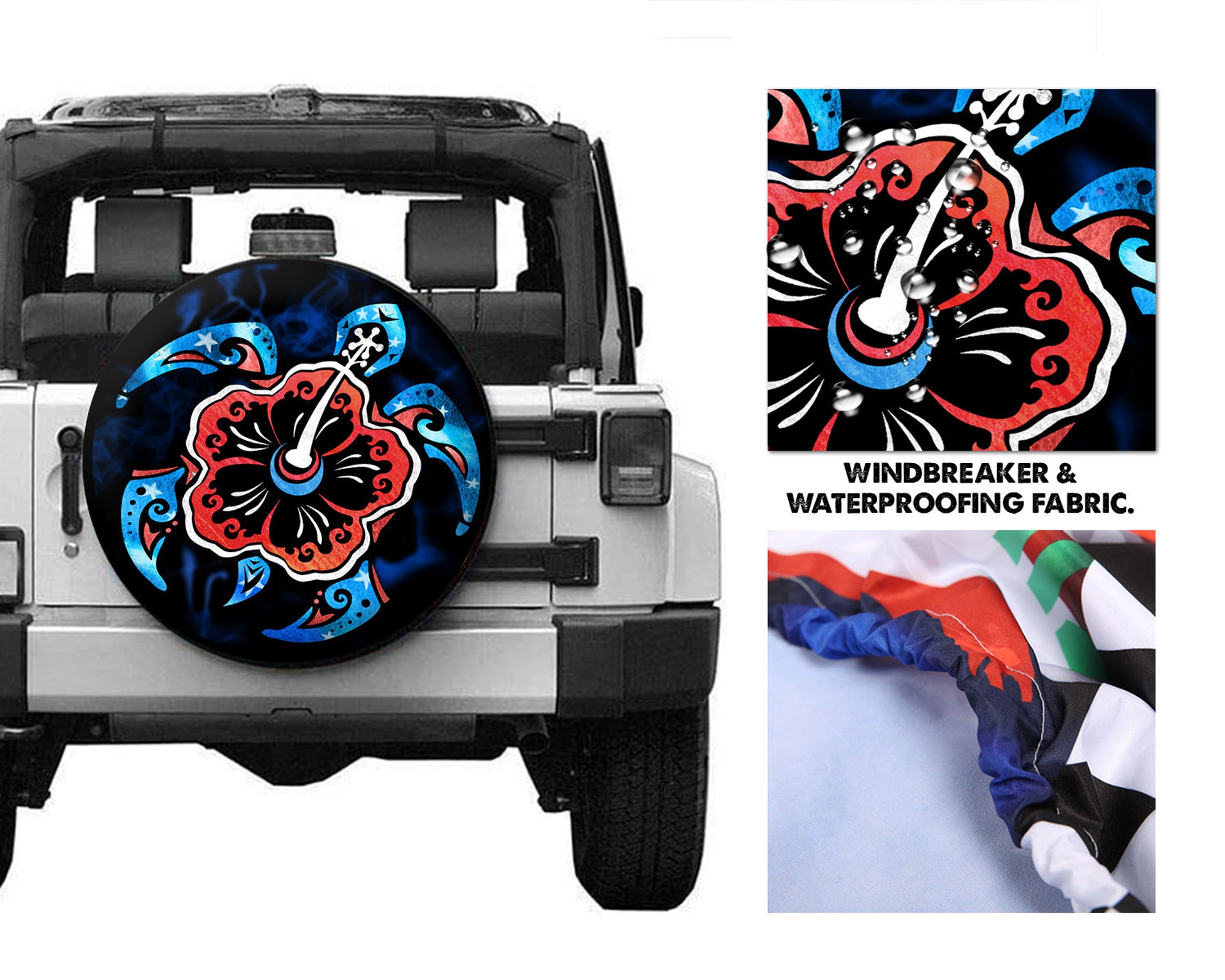 Turtle Spare Tire Cover, Turtle with Hibiscus Spare Tire Cover