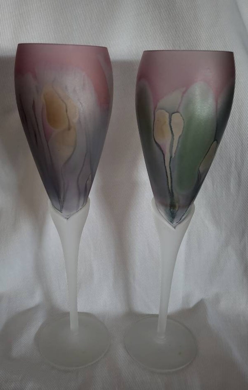 Pair of Rueven Nouveau Israeli Art Glass Handpainted Stemware Etsy