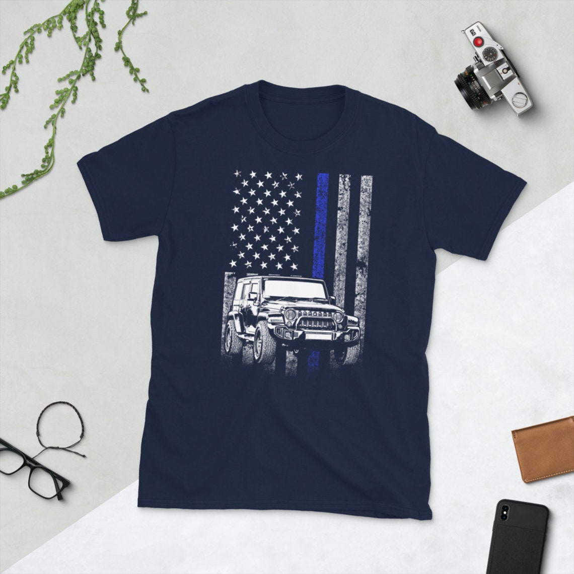 Jeep thin blue line America flag T Shirt American Flag Jeeps | Etsy
