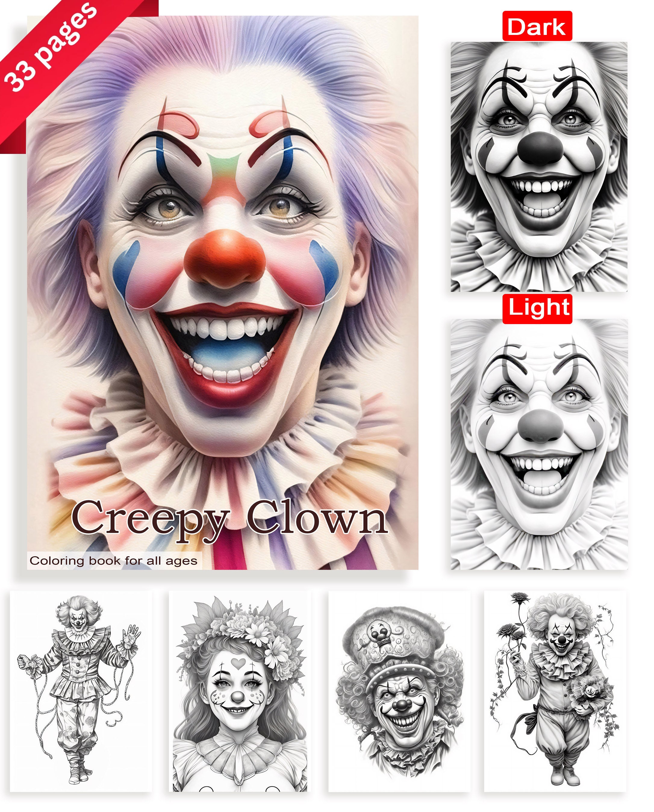 Scary Clown Faces Coloring Pages