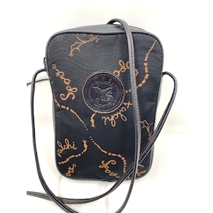 Vintage Falchi Sport Japan Black Leather Crossbody Messenger Bag Embroidery Purse Travel Handbag