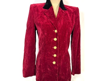 Vintage ESCADA Velvet Blazer: 80s Wine Red Jacket, Size S/M