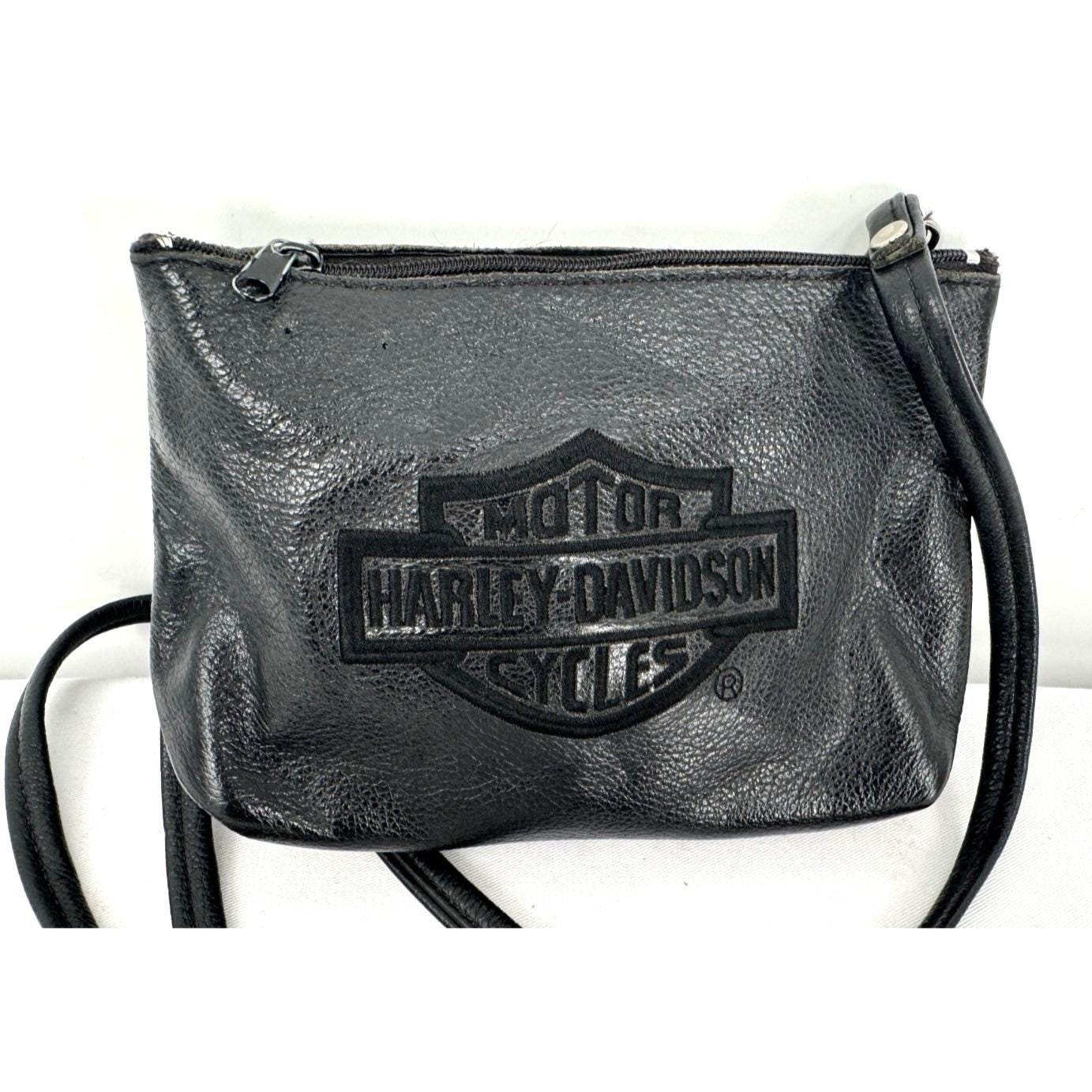 Sac De Voyage Vintage Harley Davidson En Cuir Véritable - Noir - Brodé - Homme