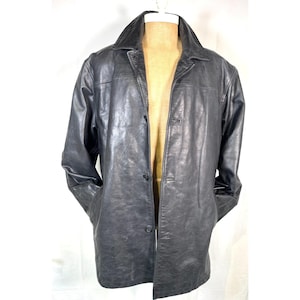 Vintage GAP Y2K Black Thick Genuine Luxurious Leather Pockets Peacoat Overcoat Coat Jacket Men's Sz XXL