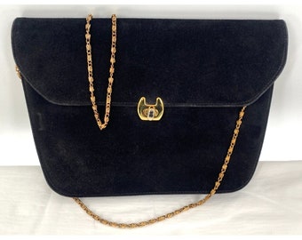 Vintage 1980s negro ante cuero cadena de oro solapa bolso bolso bolso bolso hecho en Canadá