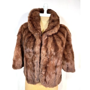 Vintage 70s Plush Pecan Brown Oposum Fur Stole Wrap Shawl Bolero Jacket Made in USA
