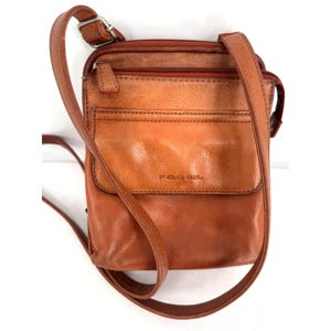 Vintage Fossil Brown Patina Cognac Leather Crossbody Bag Shoulder Purse Organizer