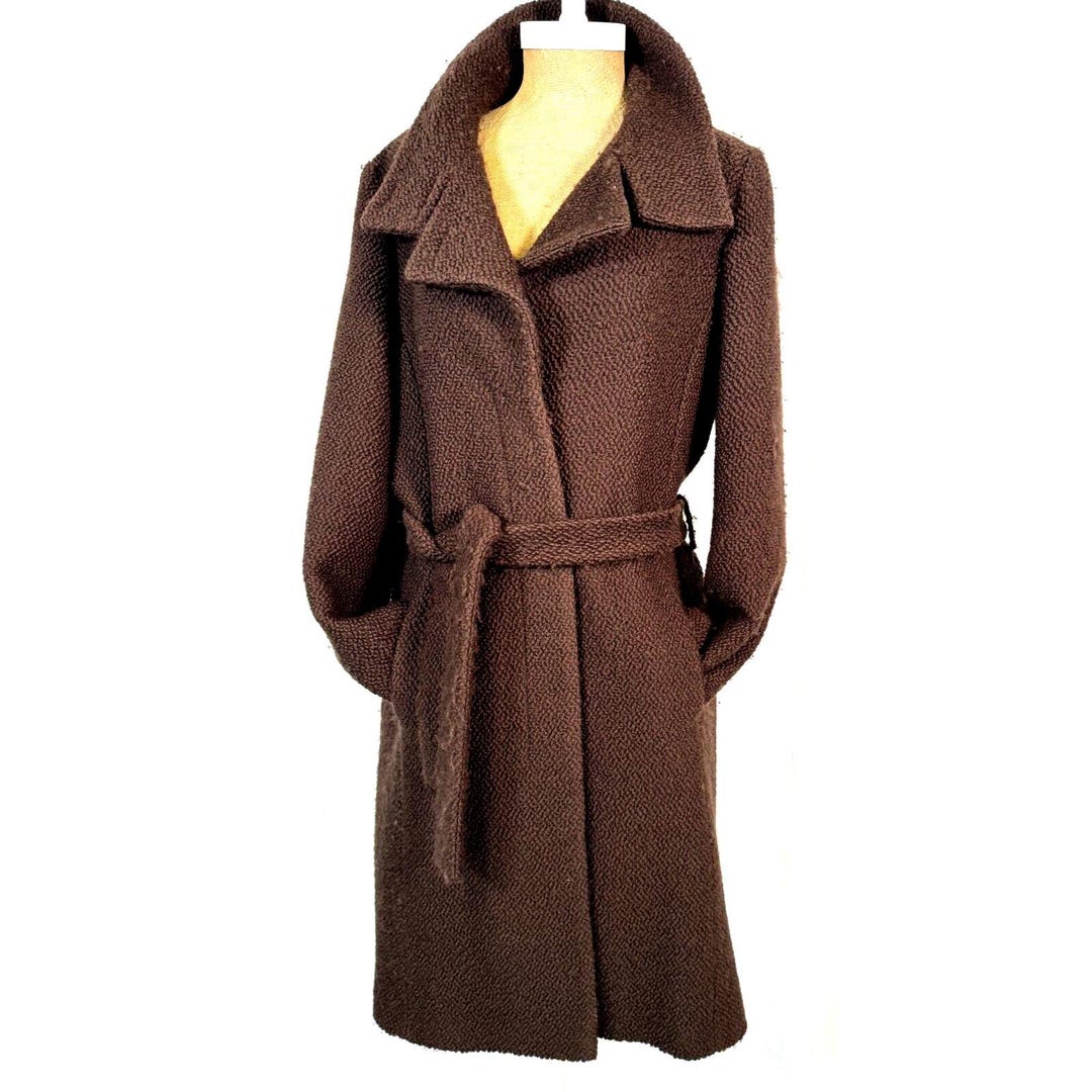 ヴィンテージ 80年代 ESCADA ウール テディコート：ブラウン ベルト 