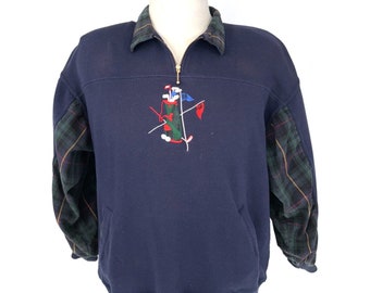 Vintage 80s Northern Spirit Blue Plaid Embroidered Golf Pullover Sweater Men's Sz L