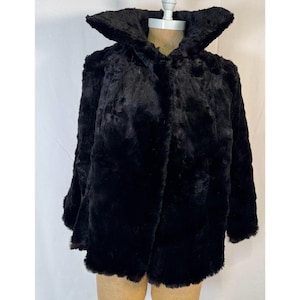 Vintage Soft Black Luxurious Sheared Rabbit Fur Cape Stole Jacket Shawl Sz L
