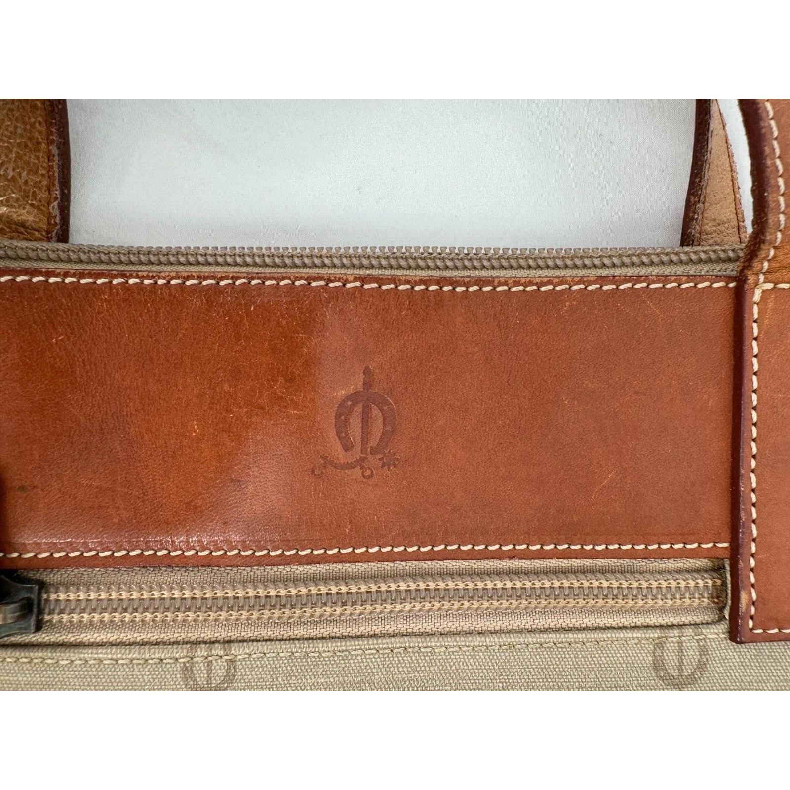 el Caballo Orange and Brown Leather Backpack Bag USED Vintage El Caballo Coated Canvas and Patina Brown Leather  main image 3