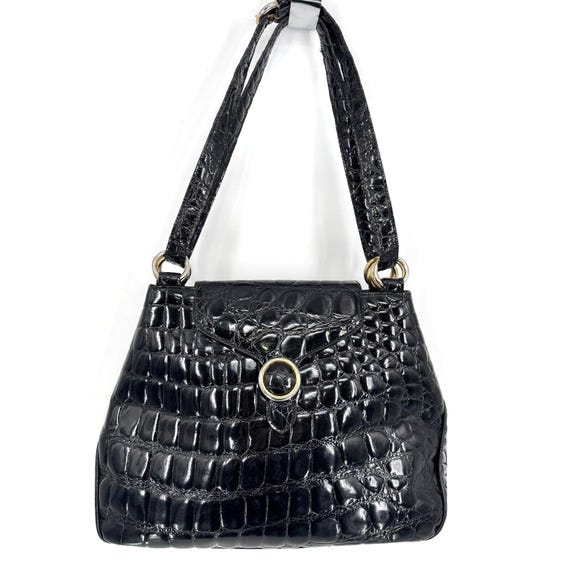 Vintage 80 Fontanelli Italian Black Croc Embossed Leather  display picture 3