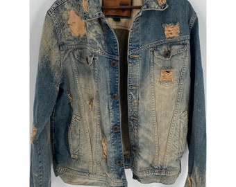 Veste en jean bleu vieilli GUESS Premium LA vintage des années 80 pour homme Sz L Made in USA