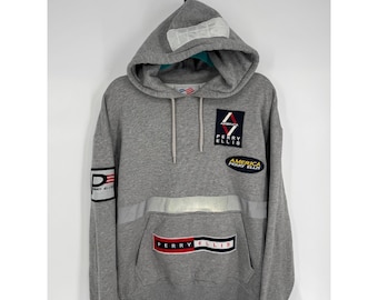 usa vintage e&w /プルオーバーパーカー グレー size:M ヴィンテージ 80年代 ペリーエリス アメリカ グレー パッチワーク ロゴ