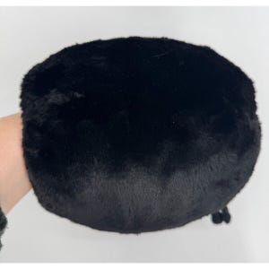 Vintage 40s/50s Black Soft Genuine Sheared Rabbit Fur Silk Lined Hand Warmer Muff