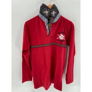 Vintage 90s ICEBERG Red London Rowing Club Crest Button Up Polo Shirt Men&#39;s Sz S