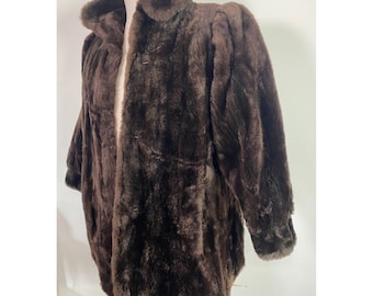 VTG Custom Made in Canada Mahogany Brown Sheared Fur Swing Fur Coat Jacket Sz M