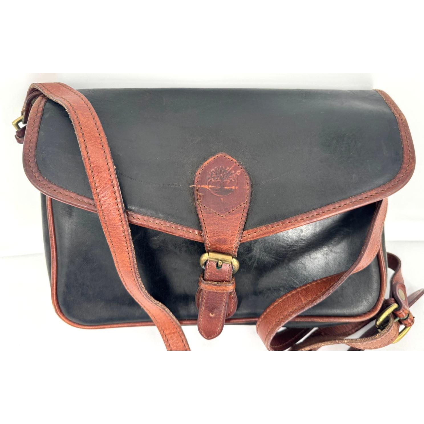 Rare Vintage Timberland Convertible Black and Brown Leather-Trim Bag vintage Timberland Weekender Travel Bag Brown With Black  main image 2