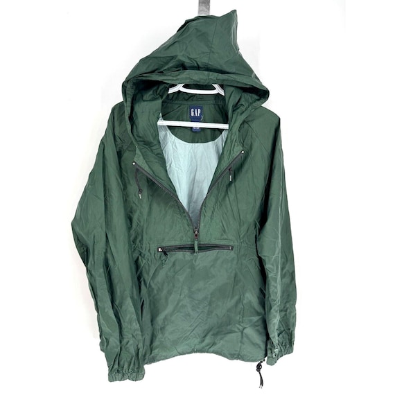 Vintage GAP Hunter Green Nylon Anorak Hooded Windbreaker Jacket