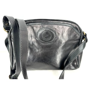Vintage 80s Bussiglieri Roma Italy Black Leather Crossbody Bag Handbag Purse
