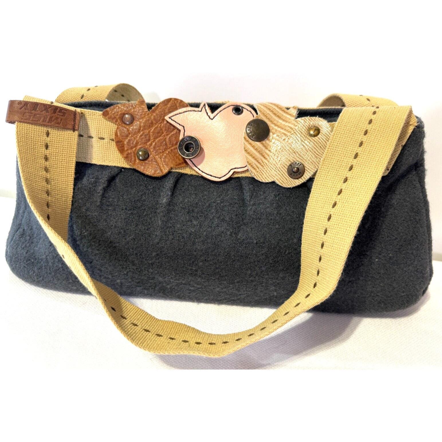 Vintage Miss Sixty Année 2000 en cuir feutre gris brodé sac à main