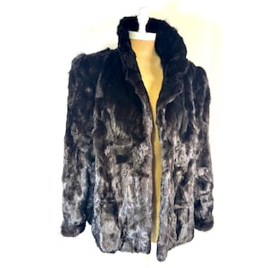 Vintage Black Ranch Mink Fur Jacket: Made in Canada, Size L