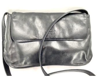 Vintage Basido Black Luxurious Italian Leather Bag Shoulder Purse Handbag