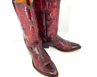 Vintage Texas Boot Co Oxblood Dark Red Luxury Leather Men's Cowboy Boots Sz 8 Made in the USA