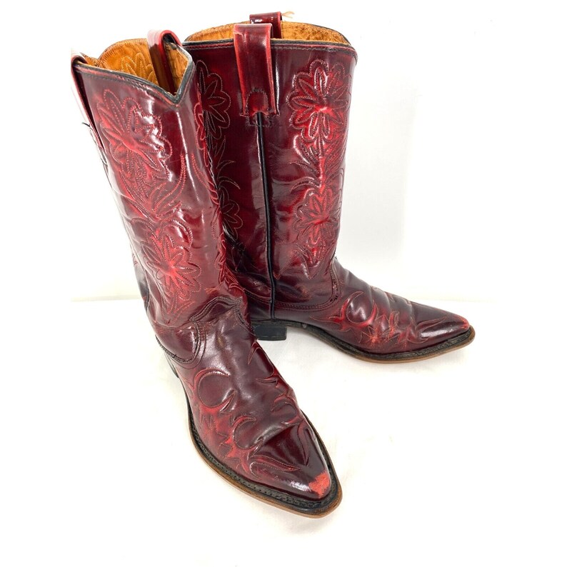 Vintage Texas Boot Co Oxblood Dark Red Luxury Leather Men's Cowboy Boots Sz 8 Made in the USA image 1