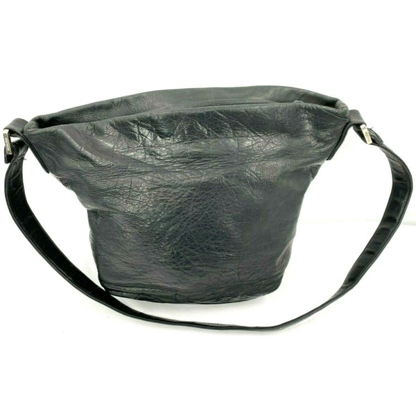 vintage PERLINA New York Luxueux Noir Cuir Hobo Bag Sac à l’épaule Made in Korea