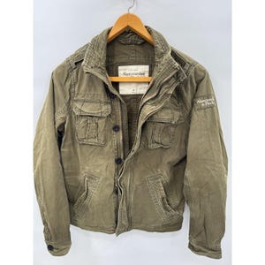Chaqueta vintage Abercrombie Elk Lake, color verde oliva, estilo militar, talla L para hombre.