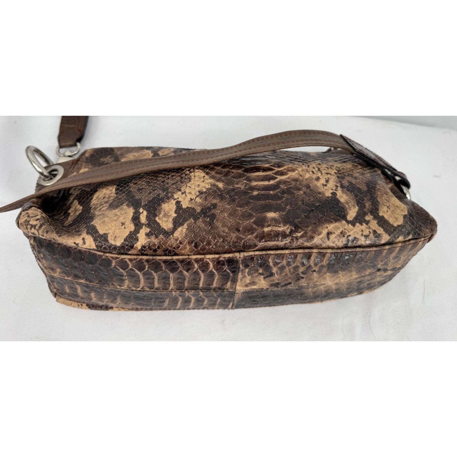 Vintage 90s Y2K Python Snakeskin Embossed Print Leather Shoulder 