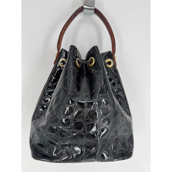 Vintage Black Croc Embossed Italian Leather Drawstring 