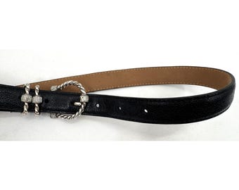 Brighton Black Saffiano Leather Silver Buckle Jewels Stones  Belt Made USA SzM/L