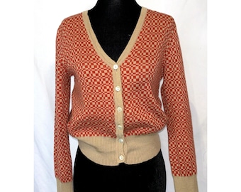Vintage 80s GEORGES RECH Italian Maille Merino Wool Check Button Down Cardigan Sz 2