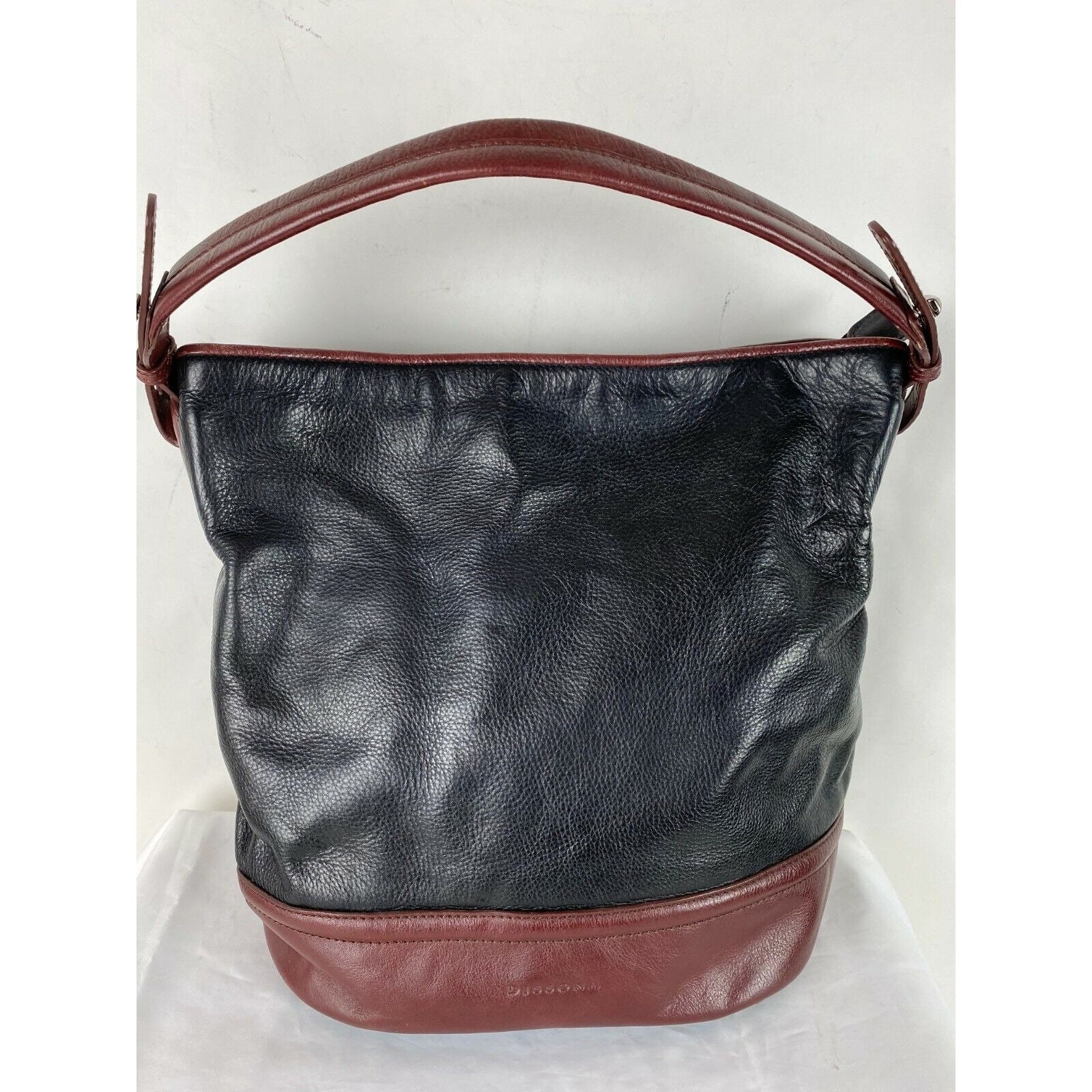 Vtg DISSONA Large Black Brown Pebbled Leather Hobo Shoulder Bucket Bag Purse