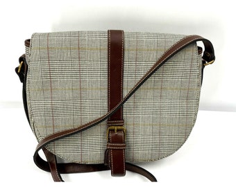 Vintage des années 80 Orvis gris marron tartan à carreaux sac de selle bandoulière sac à main sac à main sac à main