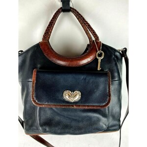 Petralove Fossil #ZB5590 vintage austin leather flap shoulder bag in black  