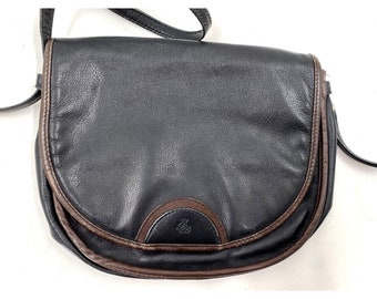 Vintage 60s/70s BODENSCHATZ Hecho en Alemania Occidental Cuero Negro Pequeño Bandolera Messenger Bolso Monedero