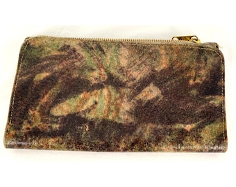 Vintage American Apparel Camo Black Green Tooled Leather Clutch Bag Wallet Organizer