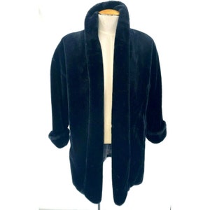 Vintage Donny Brook USA Luxurious Black Faux Fur Swing Coat Jacket Women&#39;s Sz M