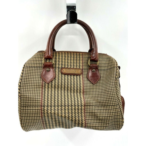 Vintage Polo Ralph Lauren Houndstooth Coated Canvas Leather Tote Bag Purse