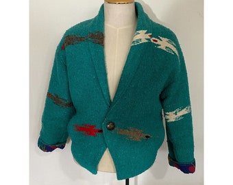 Vintage Gerard By Pege Jacket Green Navajo Thick Blanket Aztec Print Coat Blazer Sz S