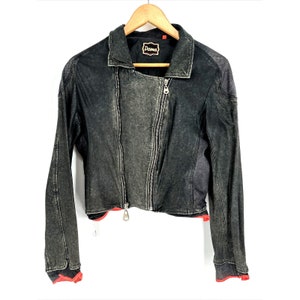 Vintage des années 90 DOMA noir cuir de luxe souple veste motard moto manteau court aviateur fermeture éclair Sz 2