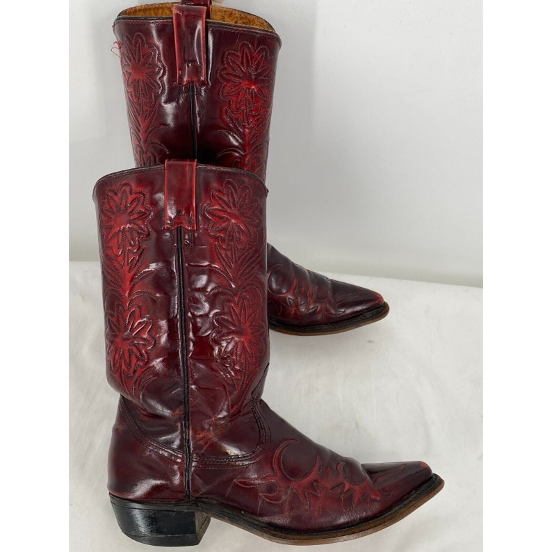 Vintage Texas Boot Co Oxblood Dark Red Luxury Leather Men's Cowboy Boots Sz 8 Made in the USA image 10